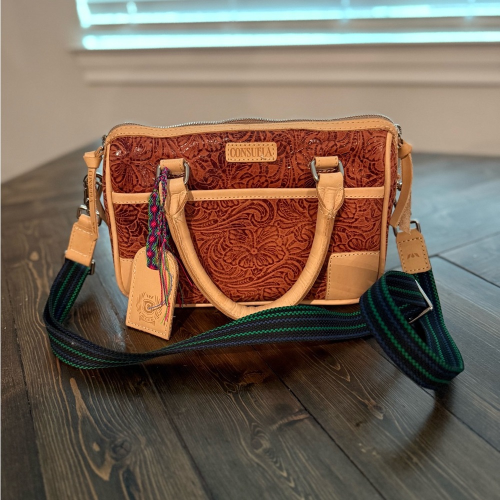 Consuela Sally  Brown and Tan Satchel
